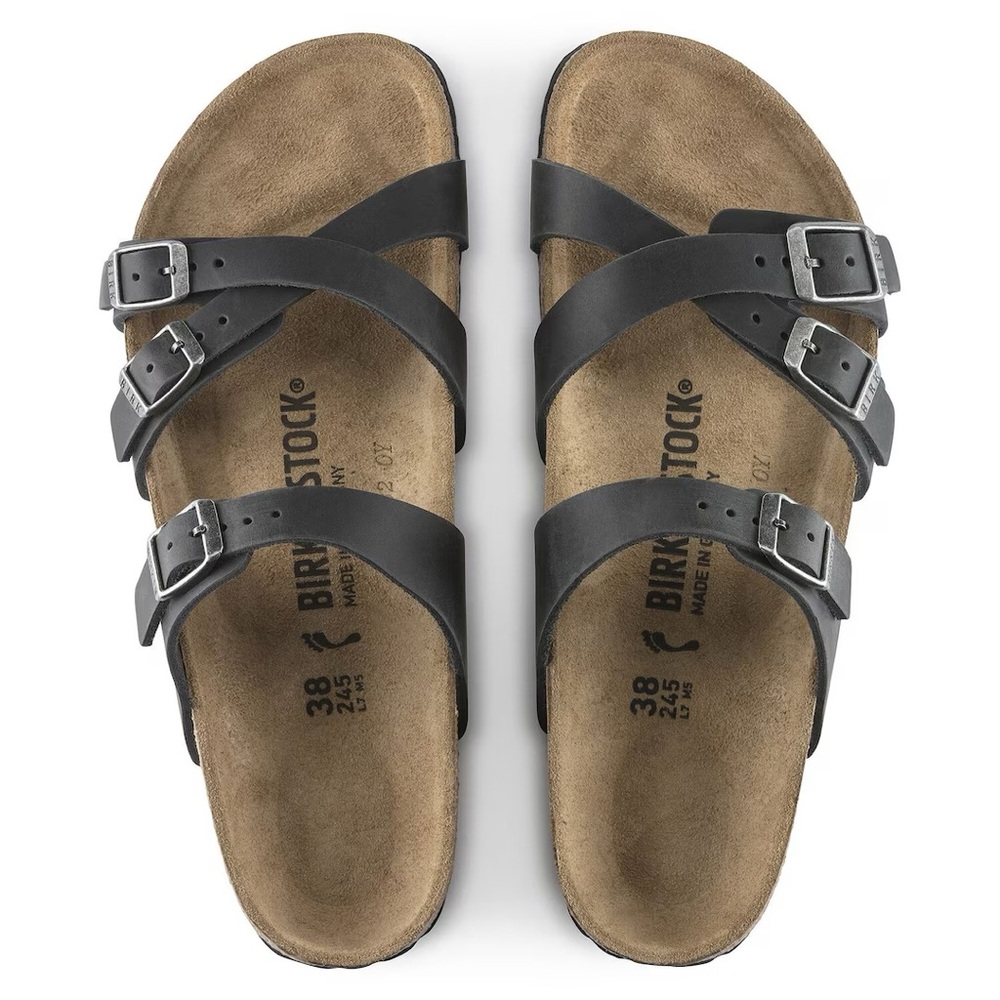 NWB Birkenstock Franca Sandals Women’s Size 8 EUR 39 Black Oiled Leather